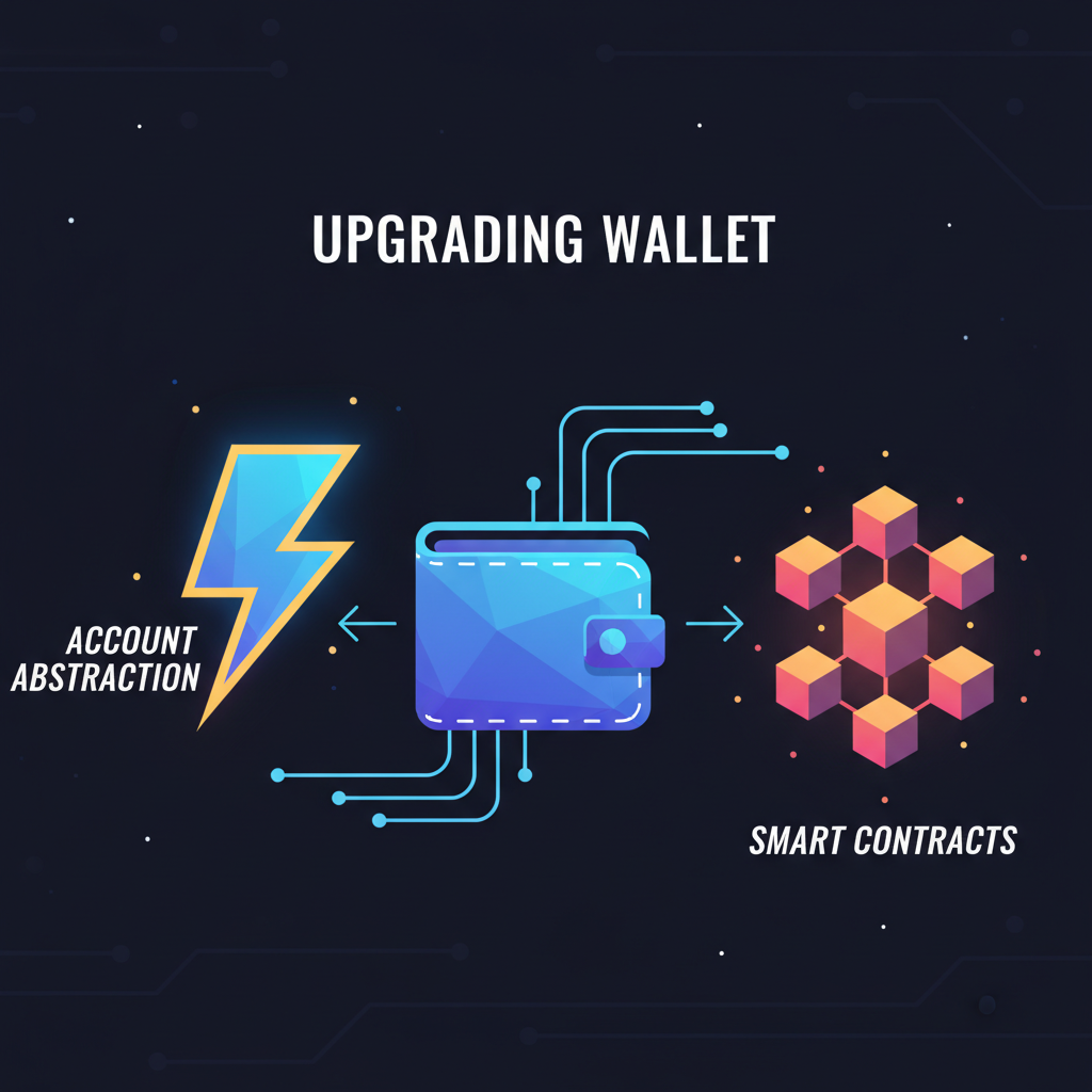 account abstraction lightning bolt upgrading wallet, smart contracts glowing, sci-fi