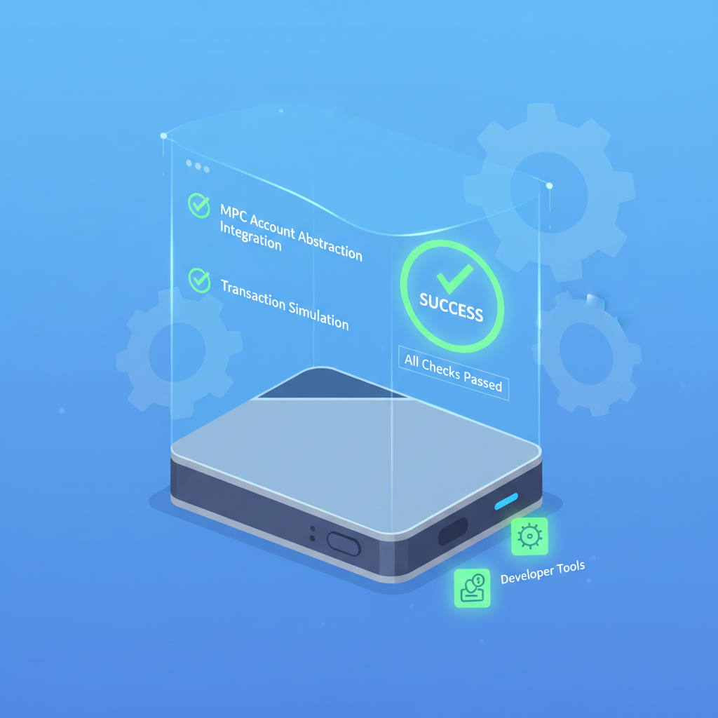 testing interface MPC account abstraction integration transaction simulation success checks, developer tools crypto wallet holographic display