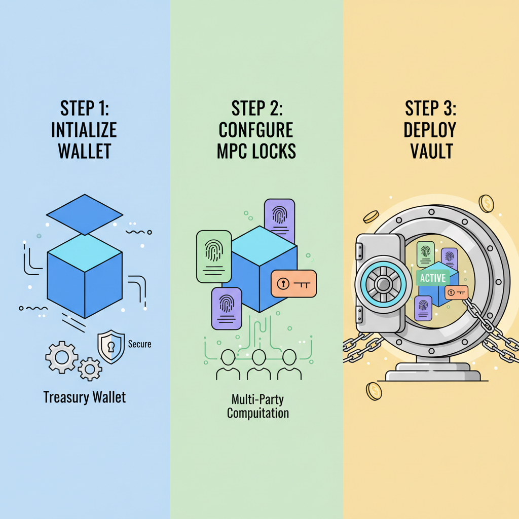 deploying secure treasury wallet with MPC locks, vault deployment scene